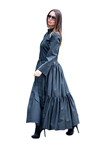 Long Black Womens Flounces Kaftan/Cotton Abaya Dress/Bespoke Plus Size Clothing/Loose Maxi/Summer Dress EUGfashion-KA0195CT (M)