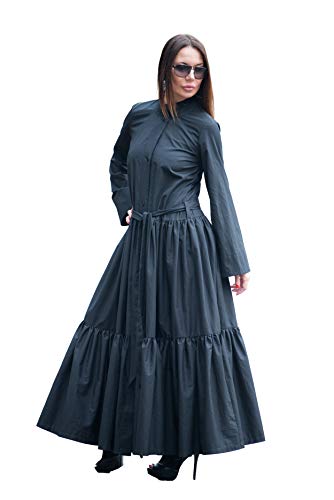 Long Black Womens Flounces Kaftan/Cotton Abaya Dress/Bespoke Plus Size Clothing/Loose Maxi/Summer Dress EUGfashion-KA0195CT (M)