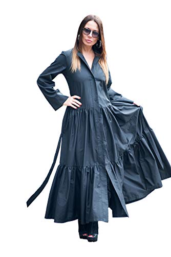 Long Black Womens Flounces Kaftan/Cotton Abaya Dress/Bespoke Plus Size Clothing/Loose Maxi/Summer Dress EUGfashion-KA0195CT (M)