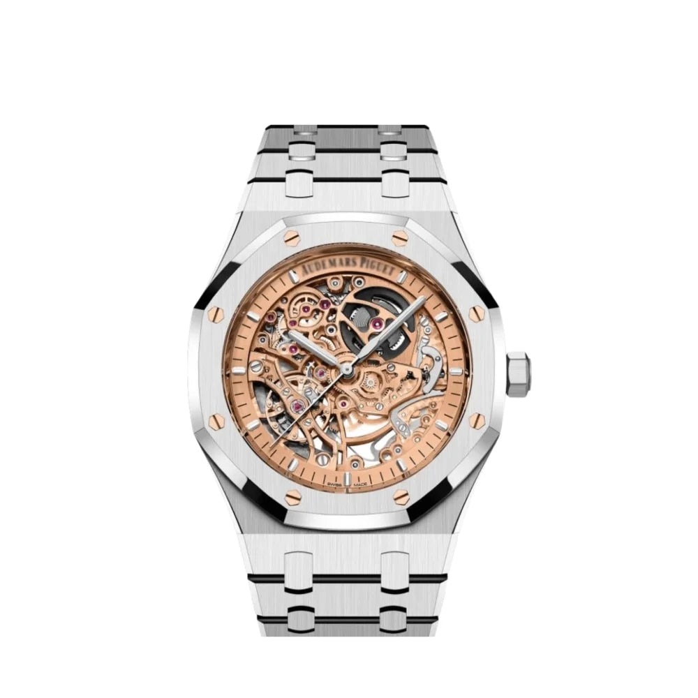 AP Royal Oak Double Balance Wheel Stainless Steel Openworked Pink Gold-Toned Dial Extra-Thin