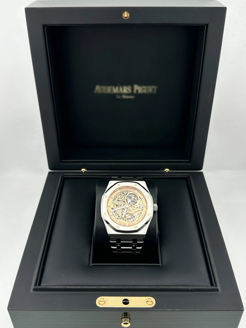 AP Royal Oak Double Balance Wheel Stainless Steel Openworked Pink Gold-Toned Dial Extra-Thin